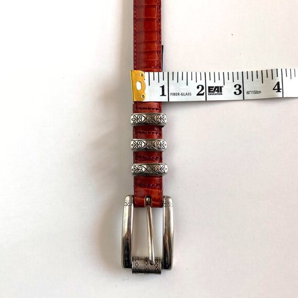 Brighton Rust Leather Embossed Alligator Print Silver Hardware Belt Size M - Picture 7 of 11